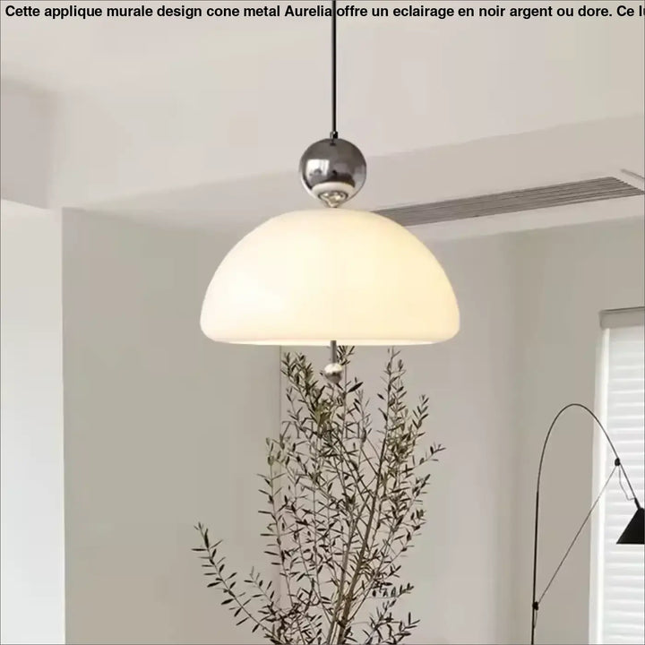 Suspension Luminaire Verre Demi Globe Blanc Et Finitions Doré Raffiné