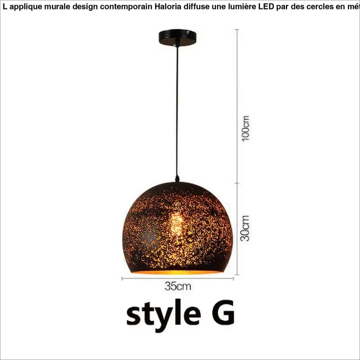 Suspension design artistique noir mat lumière dorée moderne