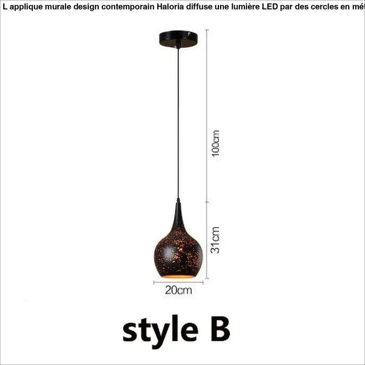 Suspension design artistique noir mat lumière dorée moderne