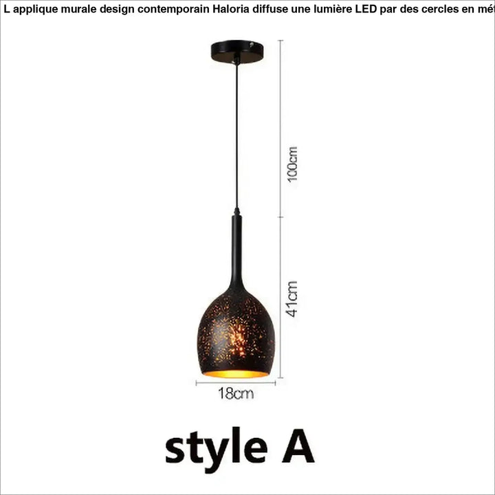 Suspension design artistique noir mat lumière dorée moderne