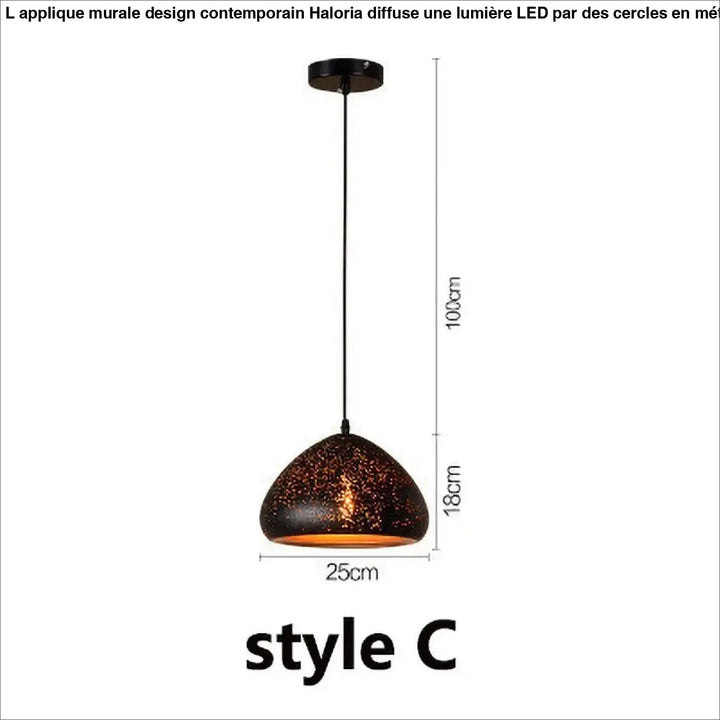 Suspension design artistique noir mat lumière dorée moderne