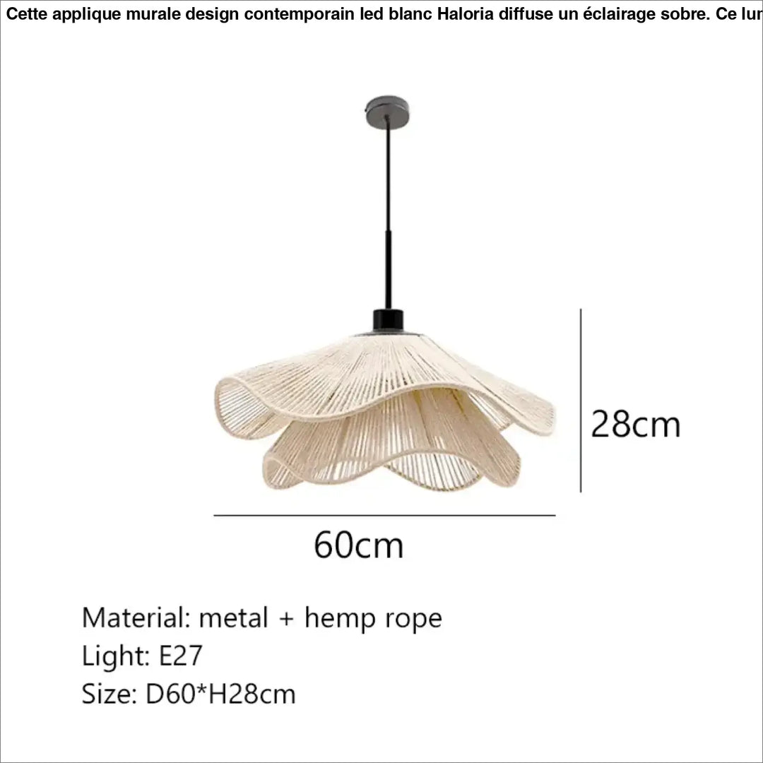 Applique murale design contemporain led blanc beige avec abat-jour en corde de chanvre tressée et structure métallique