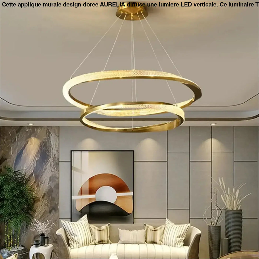 Suspension luminaire led dorée anneaux flottants élégants