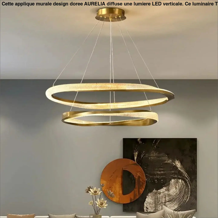 Suspension luminaire led dorée anneaux flottants élégants