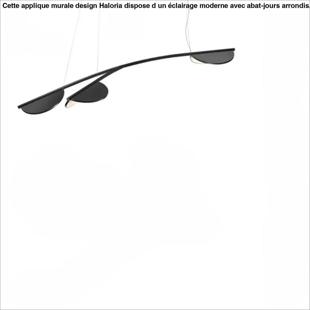 Suspension luminaire black sleekly curved with trois teardrop-shaped glass shades for lignes flottantes luminaire design