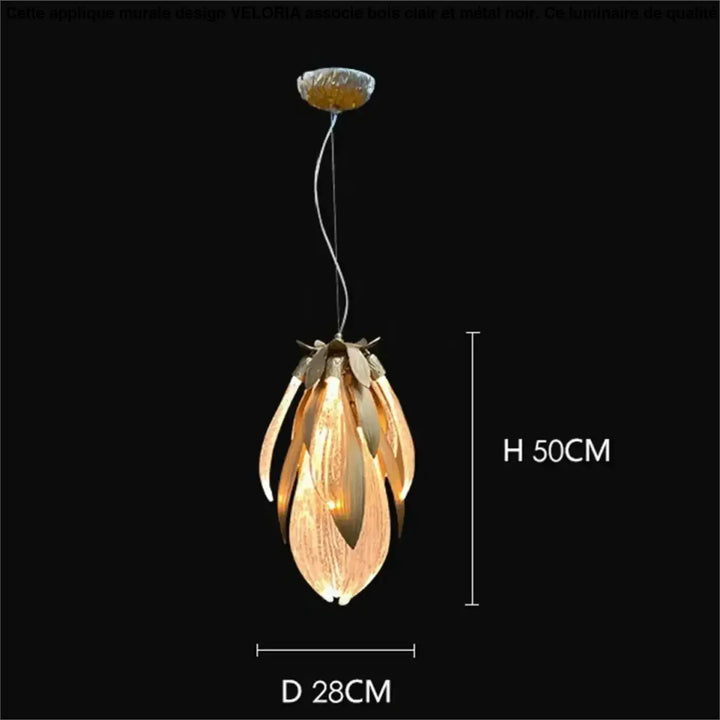 Suspension fleur verre cuivre élégante transparent doré chic