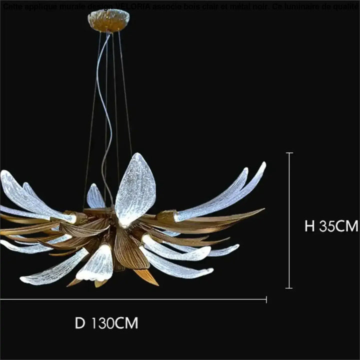 Suspension fleur verre cuivre élégante transparent doré chic