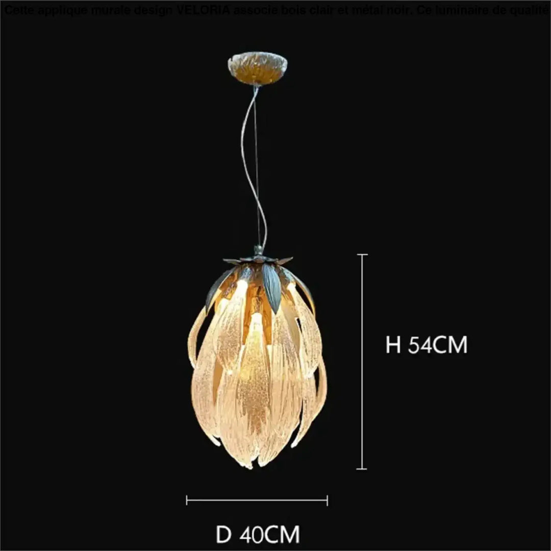 Suspension fleur verre cuivre élégante transparent doré chic