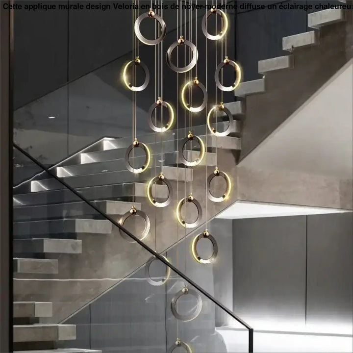 Suspension luminaire moderne anneaux led doré noir