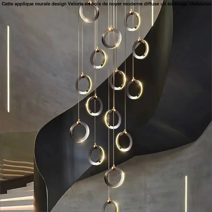 Suspension luminaire moderne anneaux led doré noir