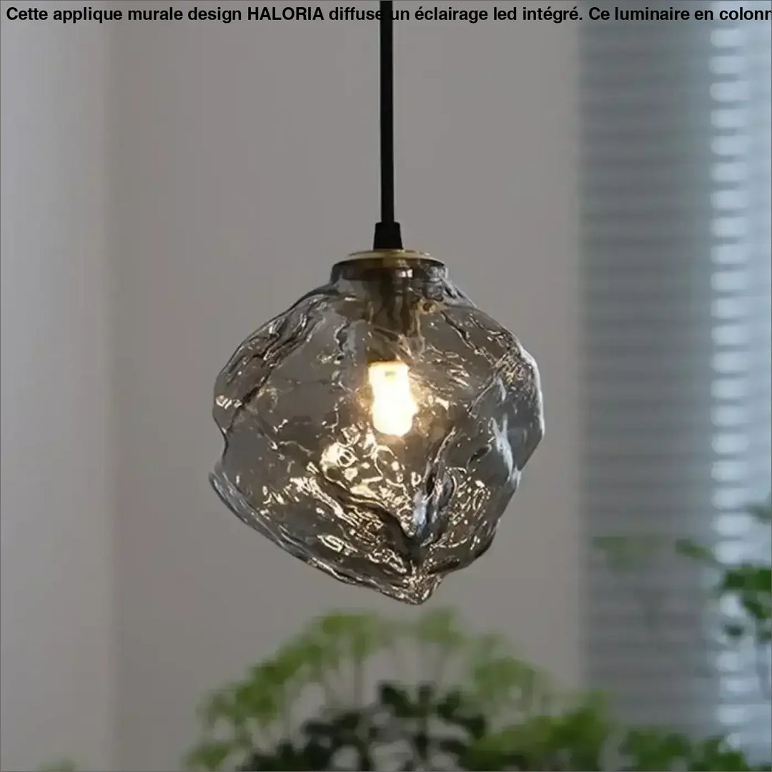 Suspension luminaire molty en verre façonné gris translucide avec ampoule chaude intégré design élégant
