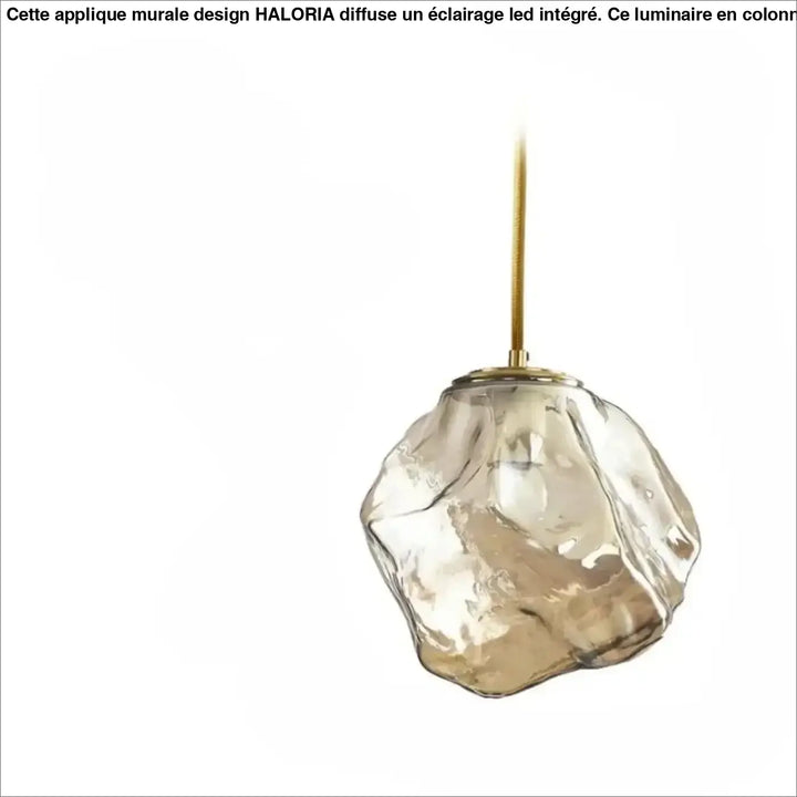 Suspension luminaire molty en verre façonné translucide avec cordon métallique doré design irrégulier