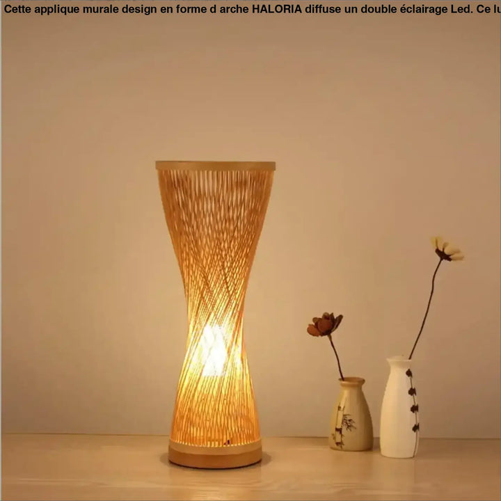 Lampe de table musa avec lumière douce et base en bois naturel rotin tressé en rotin naturel