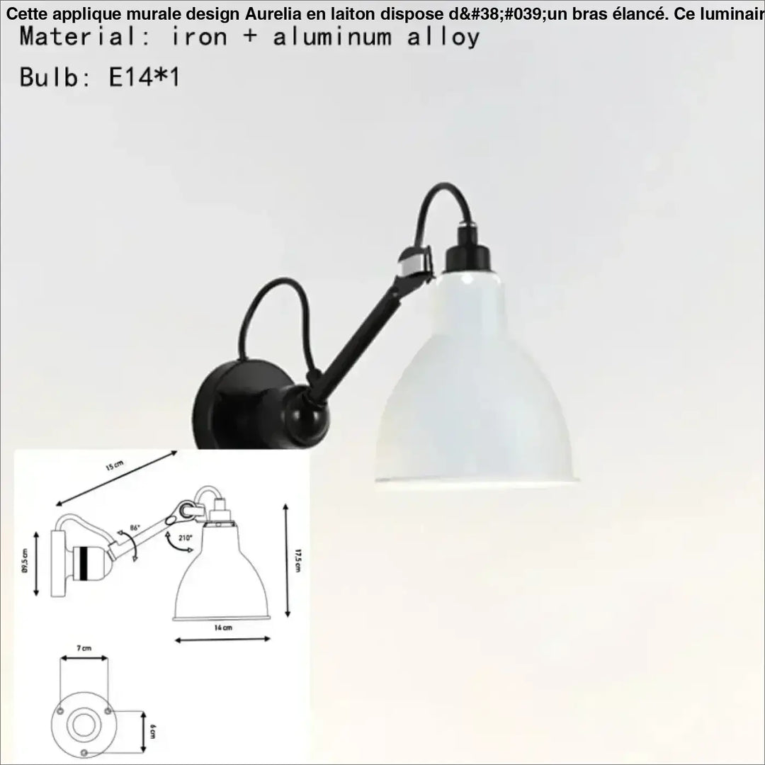 Applique murale design en laiton aurelia noir et blanc ajustable en fer et alliage daluminium mural moderne