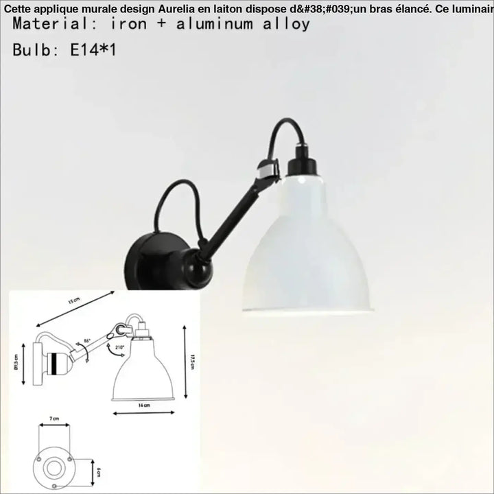 Applique murale design en laiton aurelia noir et blanc ajustable en fer et alliage daluminium mural moderne