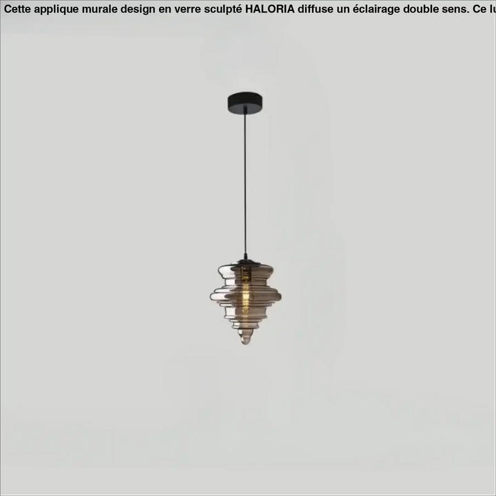 Suspension luminaire ondor avec abat-jour en verre fumé à étages et structure métallique noire moderne