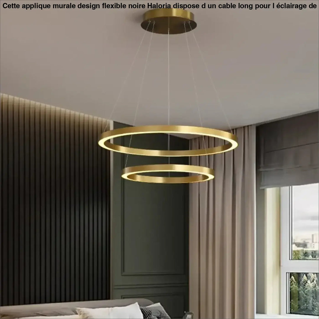 Applique murale design avec double anneau doré moderne et câble long pour un éclairage minimaliste haloria