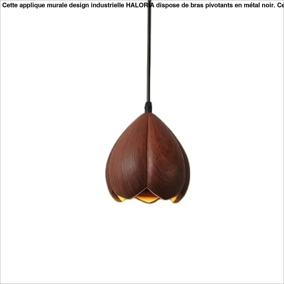 Applique murale design industrielle haloria en bois foncé avec luminaires en forme de pétale et cordon noir