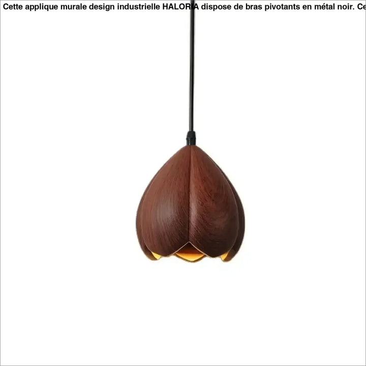 Applique murale design industrielle haloria en bois foncé avec luminaires en forme de pétale et cordon noir