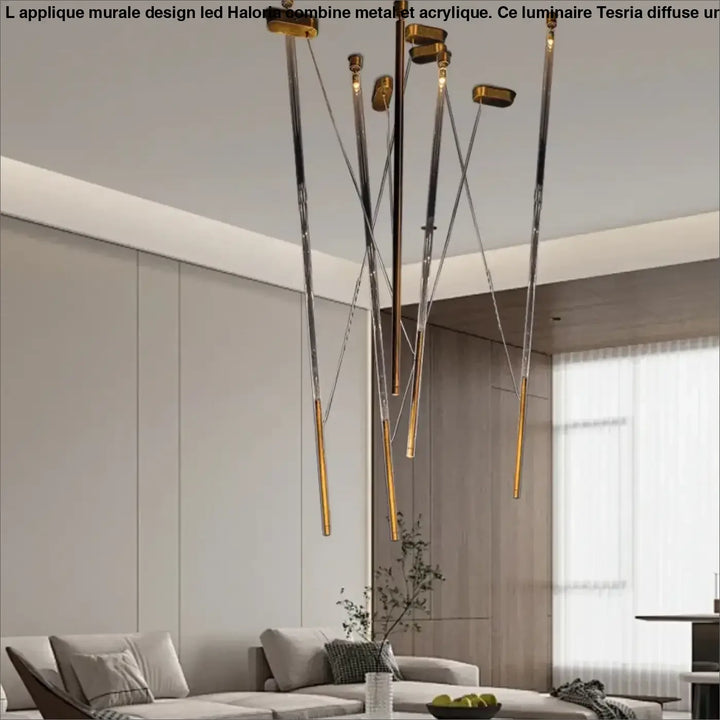 Suspension design artistique à tiges lumineuses led design