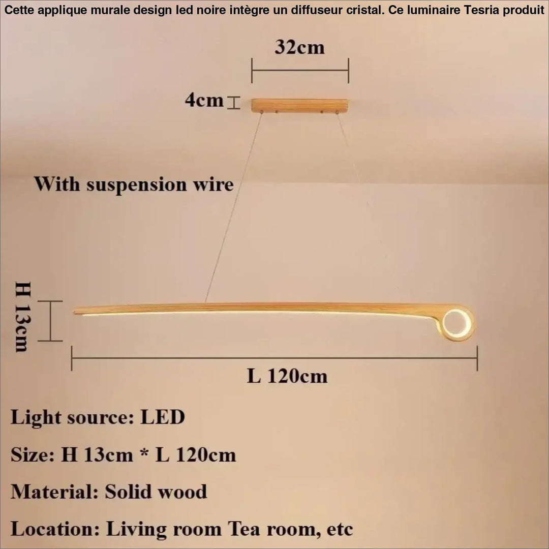 Suspension design led en bois massif linéaire élégante chic