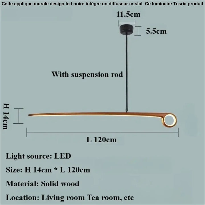 Suspension design led en bois massif linéaire élégante chic