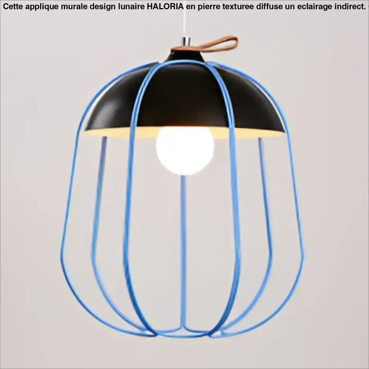 Suspension luminaire caldera bleu cage métal noir dôme ampoule blanc chaud plus qu’un éclairage rétro élégant