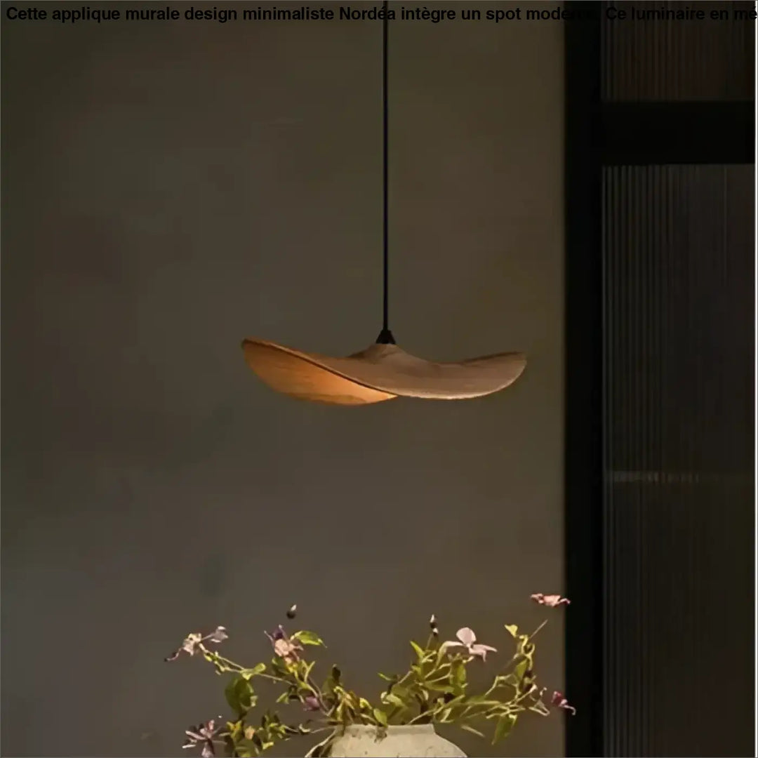 Applique murale design minimaliste avec spot moderne nordéa en bois courbé chaud suspendue par corde noire
