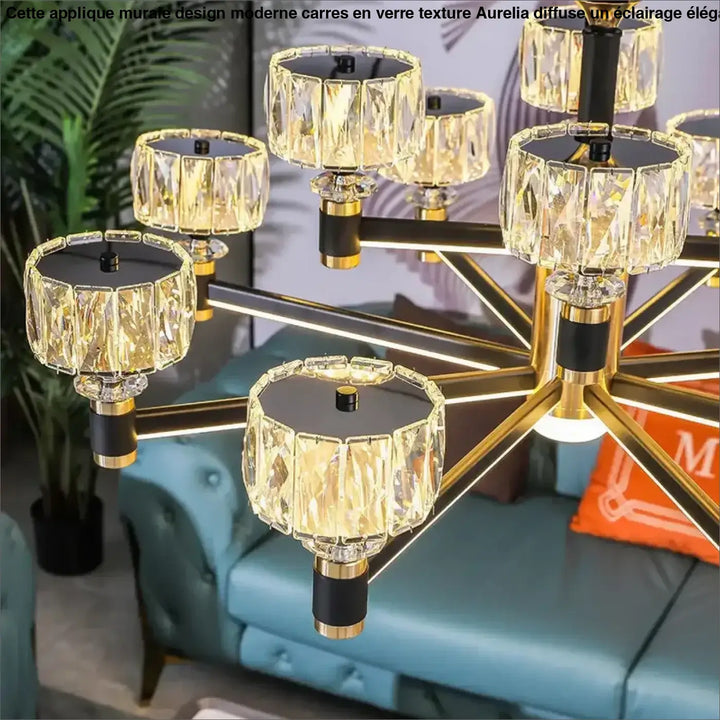 Suspension Luxueuse Design Verre Taillé Noir Et Doré

