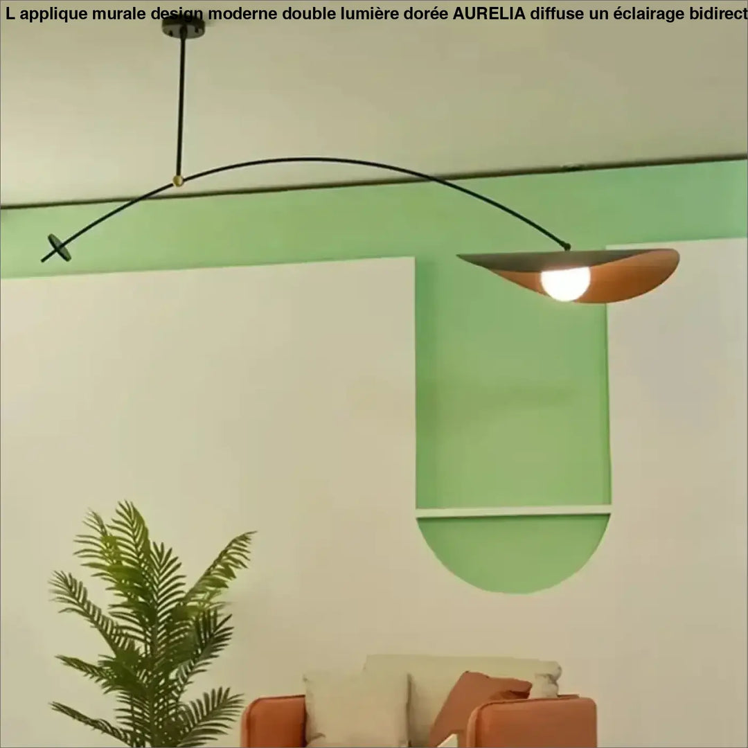 Suspension moderne en arc noir avec abat jour doré chic