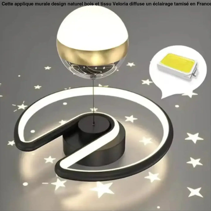 Plafonnier led design moderne noir et doré avec globe