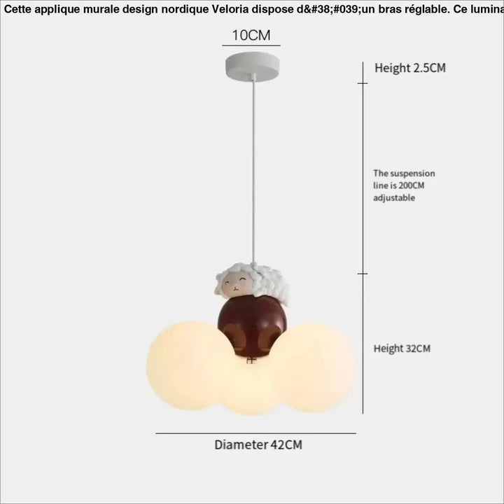 Applique murale design nordique veloria en forme de mouton marron avec cheveux blancs bouclés et diffuseurs en forme de nuage
