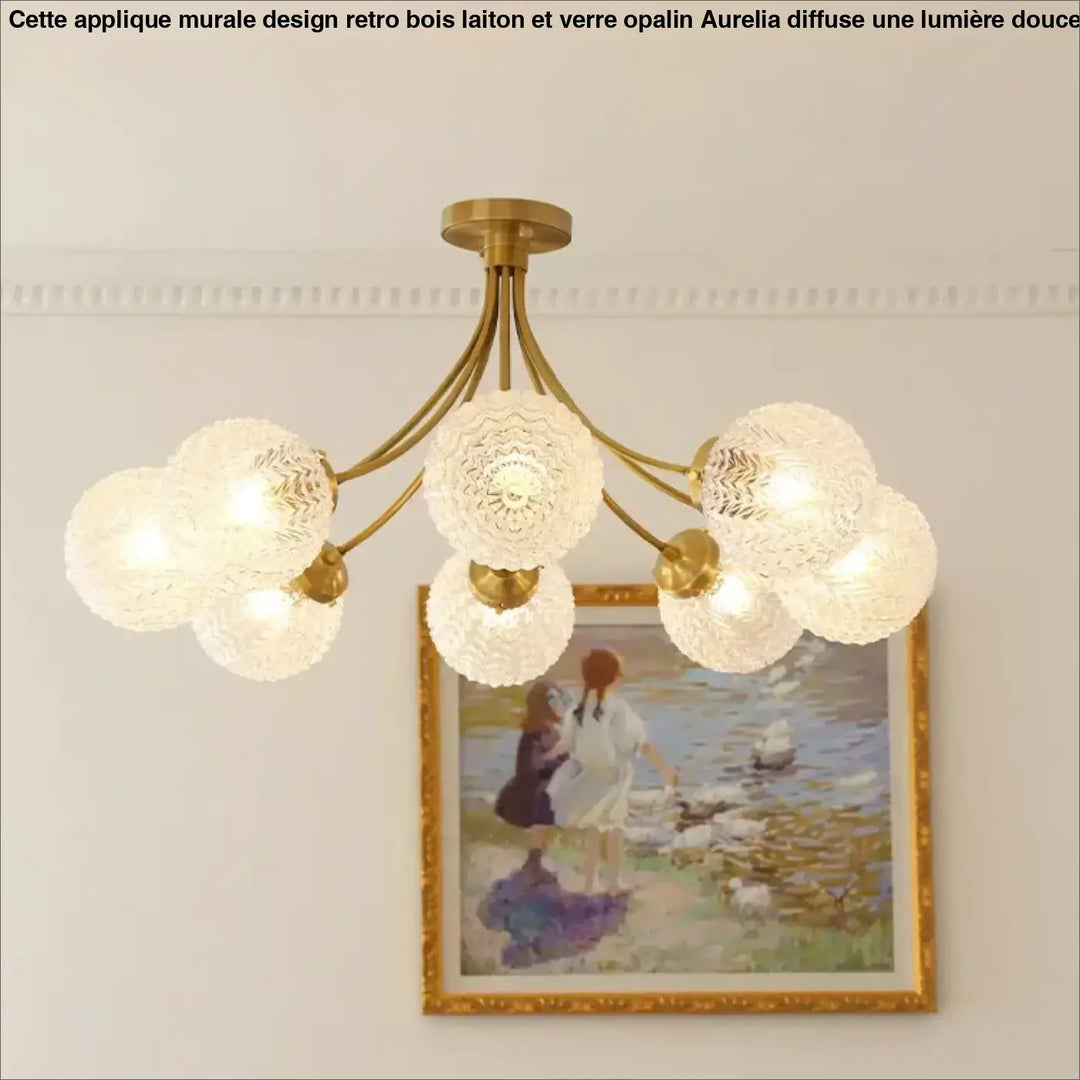 Suspension luminaire dorée avec globes en verre élégante