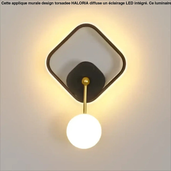 Applique murale haloria noire et or avec globe lumineux blanc sphérique pour un design murale moderne