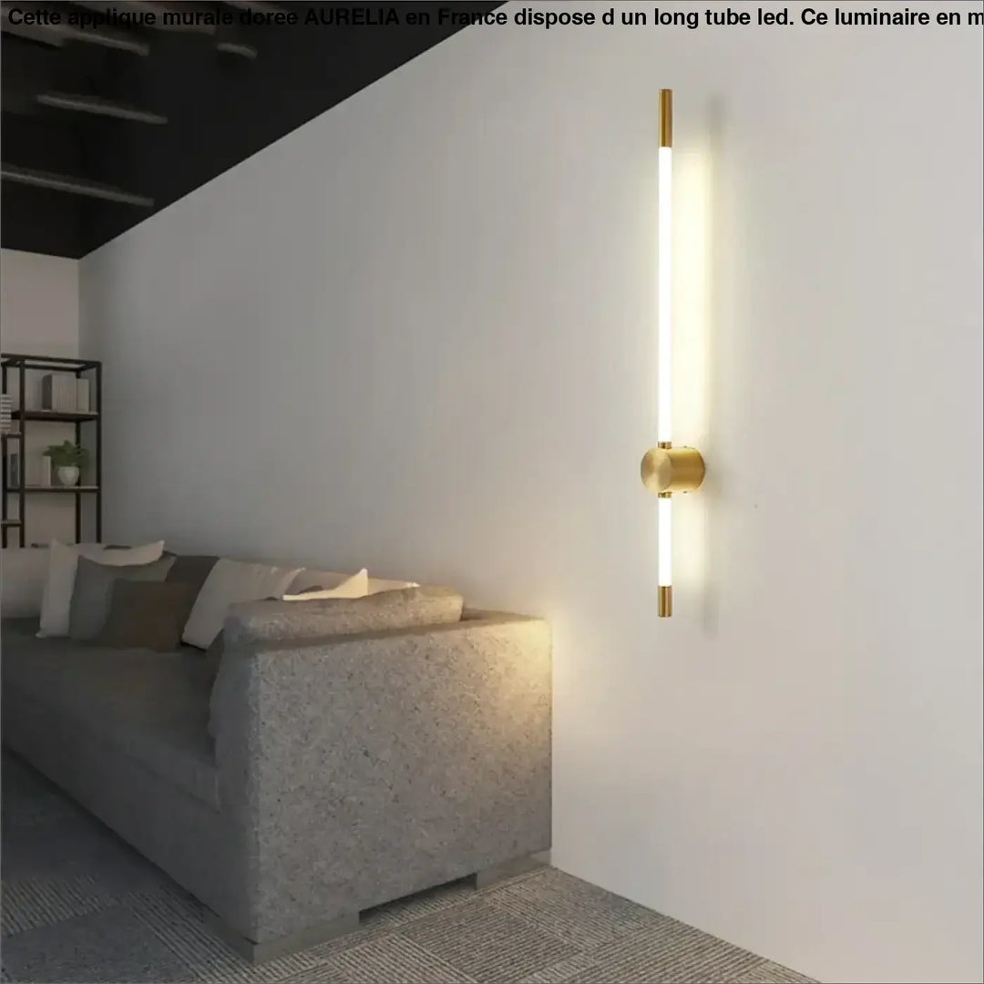 Applique Murale Dorée Avec Long Tube LED Design Contemporain