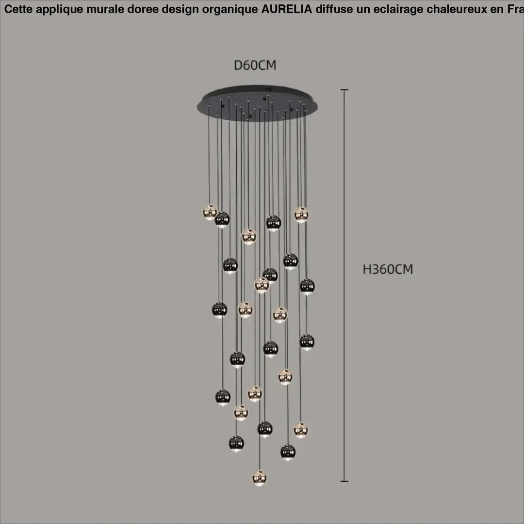 Suspension Contemporaine Cascade Boules Noires Dorées