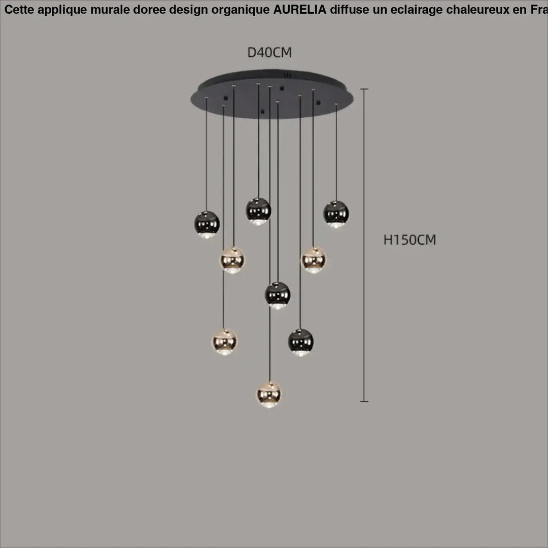 Suspension Contemporaine Cascade Boules Noires Dorées