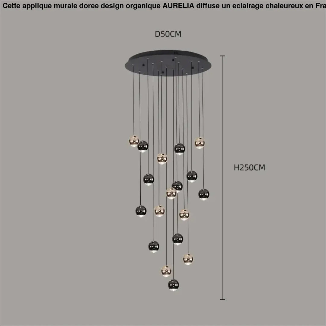 Suspension Contemporaine Cascade Boules Noires Dorées