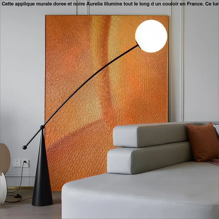 Lampadaire Boule Verre Noir Design Arc en Aluminium