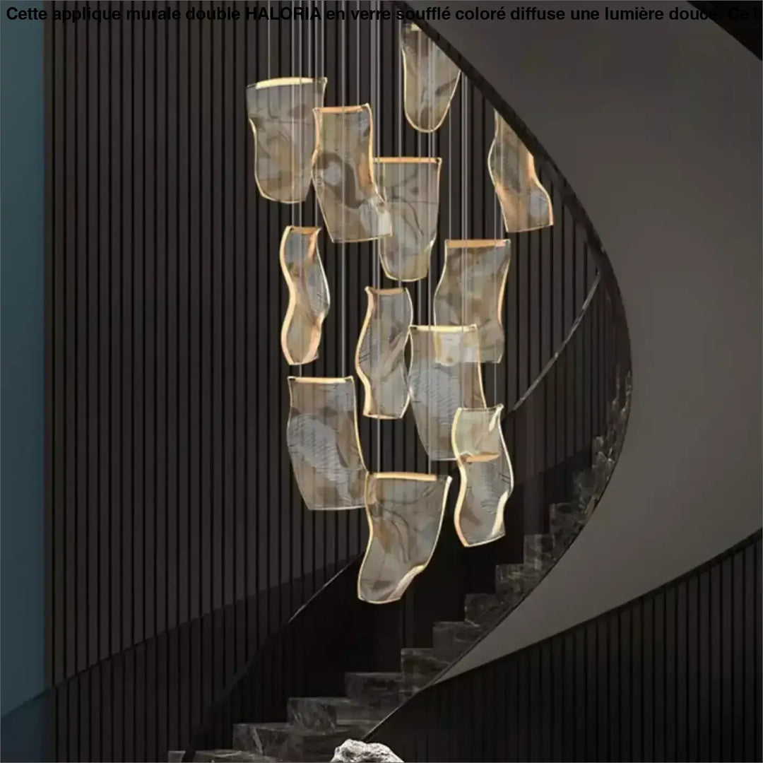 Suspension Cascade Design Verre Sculptural Pour Escalier

