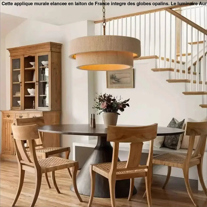 Suspension Rotin Beige Double Abat Jour Moderne