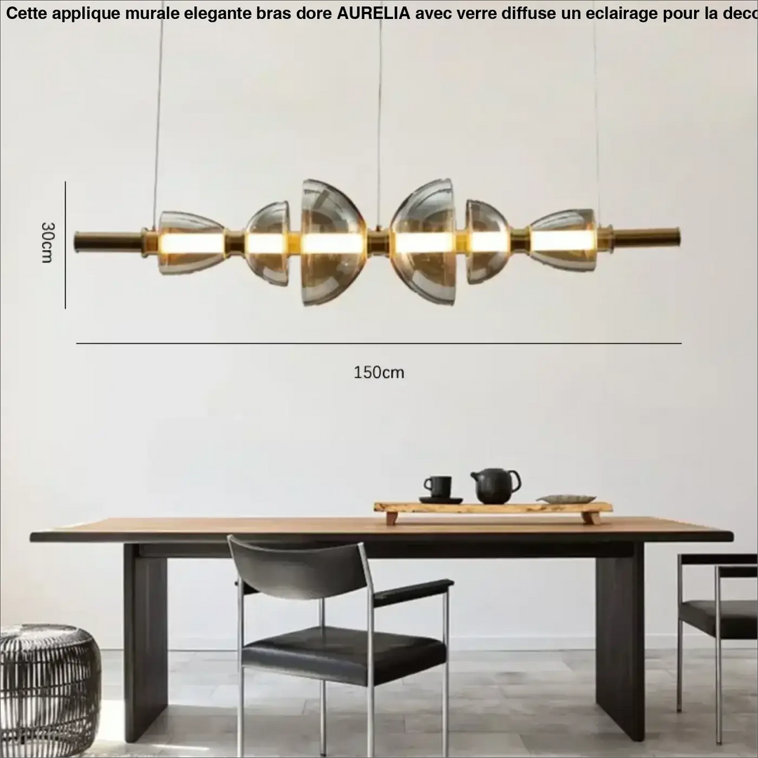 Suspension linéaire design moderne en métal doré et verre élégant

