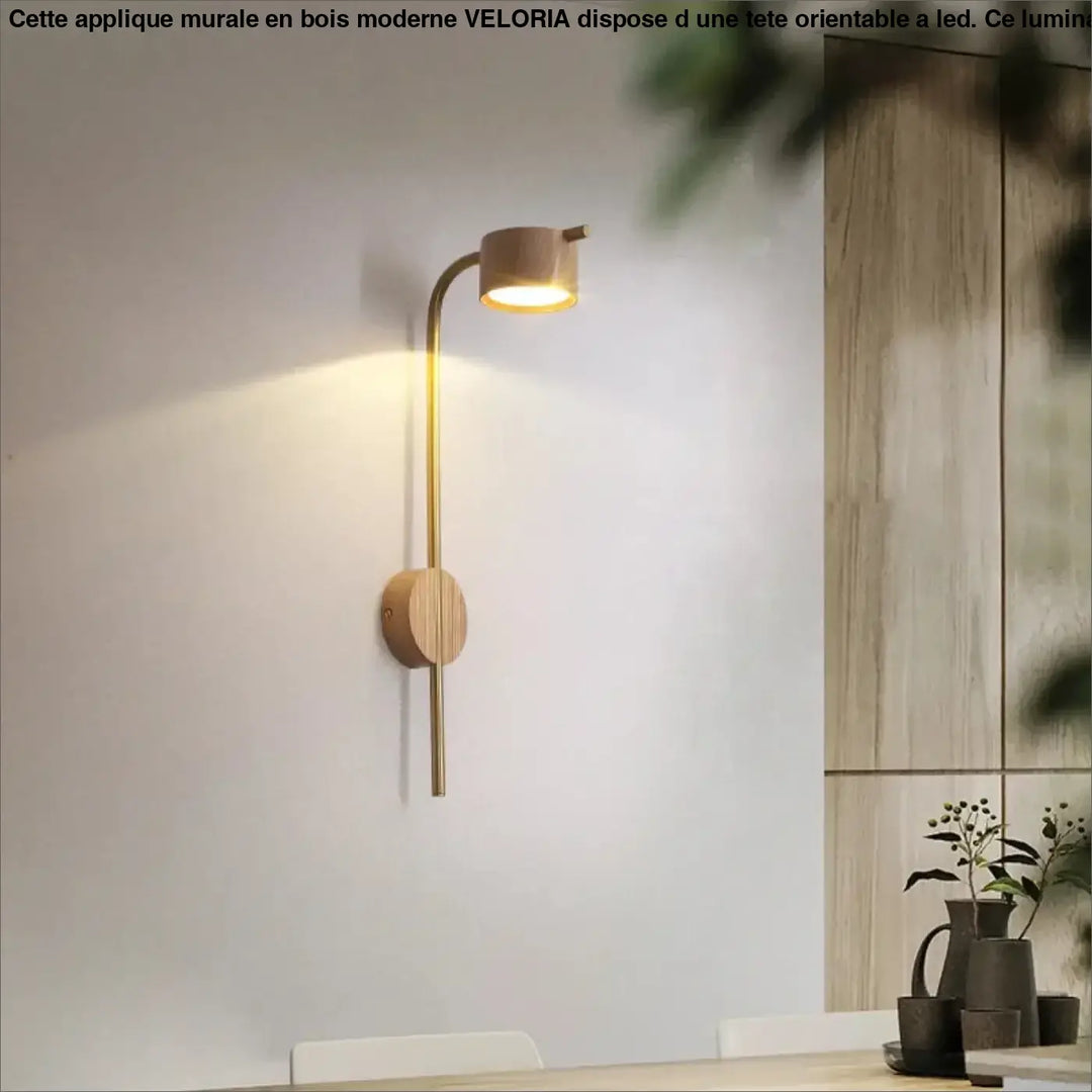 Applique murale en bois moderne avec une tête orientable à LED

