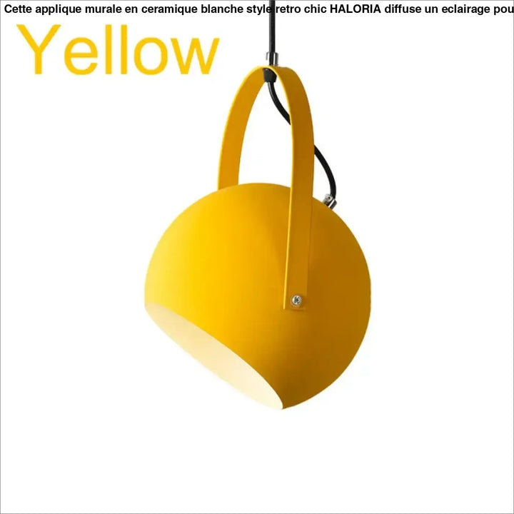 Applique murale en céramique blanche style rétro chic avec lampe suspendue jaune vif sphérique et poignée robuste