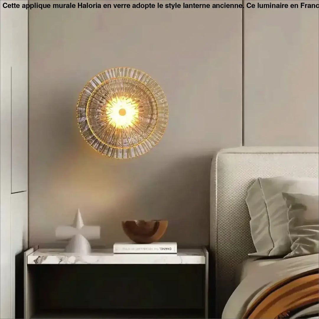 Applique murale dorée ronde en verre

