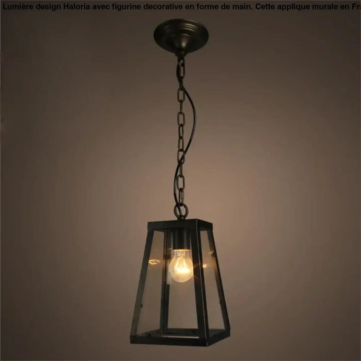 Suspension luminaire jardi en métal noir avec panneaux en verre clair et ampoule chaude style luminaire rétro-industriel