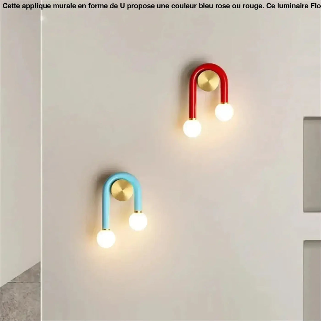 Applique murale en forme de U de couleur bleu, rose ou rouge

