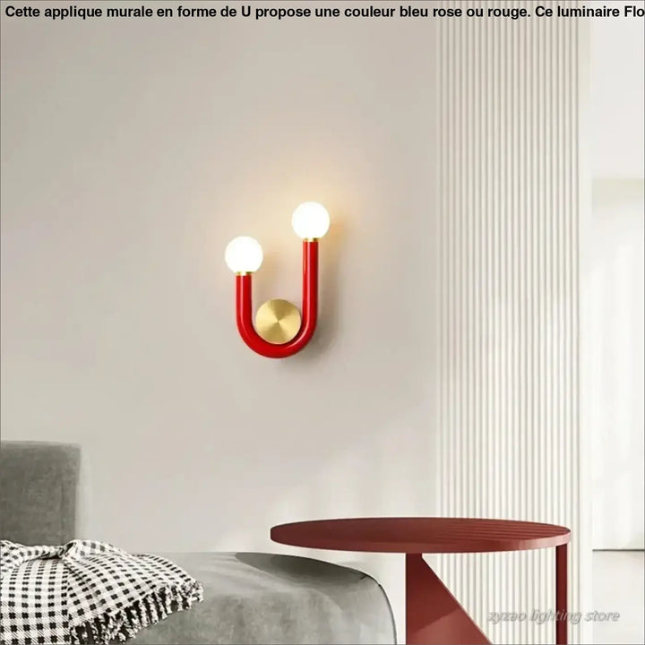Applique murale en forme de U de couleur bleu, rose ou rouge

