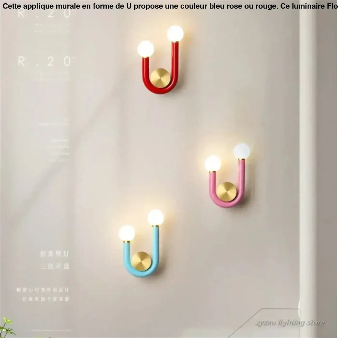 Applique murale en forme de U de couleur bleu, rose ou rouge


