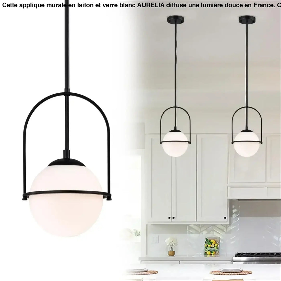 Suspension Globe Moderne Verre Opalin Structure Dorée Élégante


